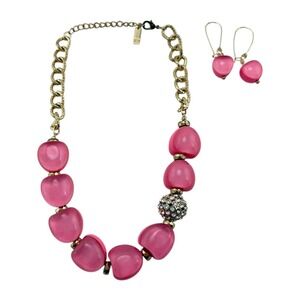 Lucite Chunky Pink Hearts Necklace & Earrings Vintage INC International Concepts